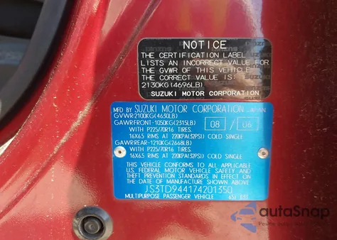 2007 Suzuki Grand Vitara Xsport z USA, uszkodzony, nr VIN JS3TD944174201350